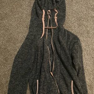 Small Gray and peach Roxy zip up hoodie with tall neck line